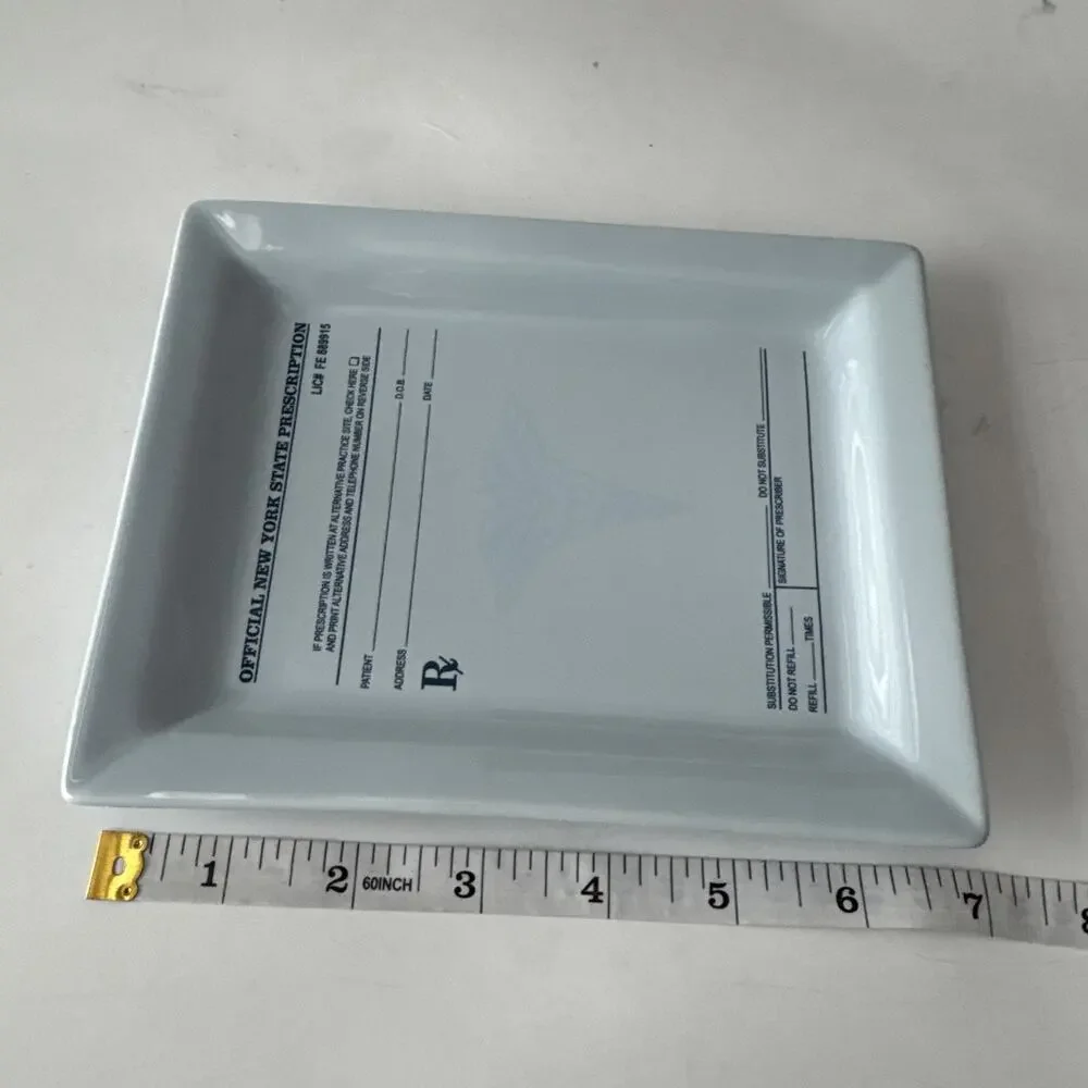 Fishs Eddy New York State RX Prescription Drug Pad Trinket Dish Tray Plate 7x5.5
